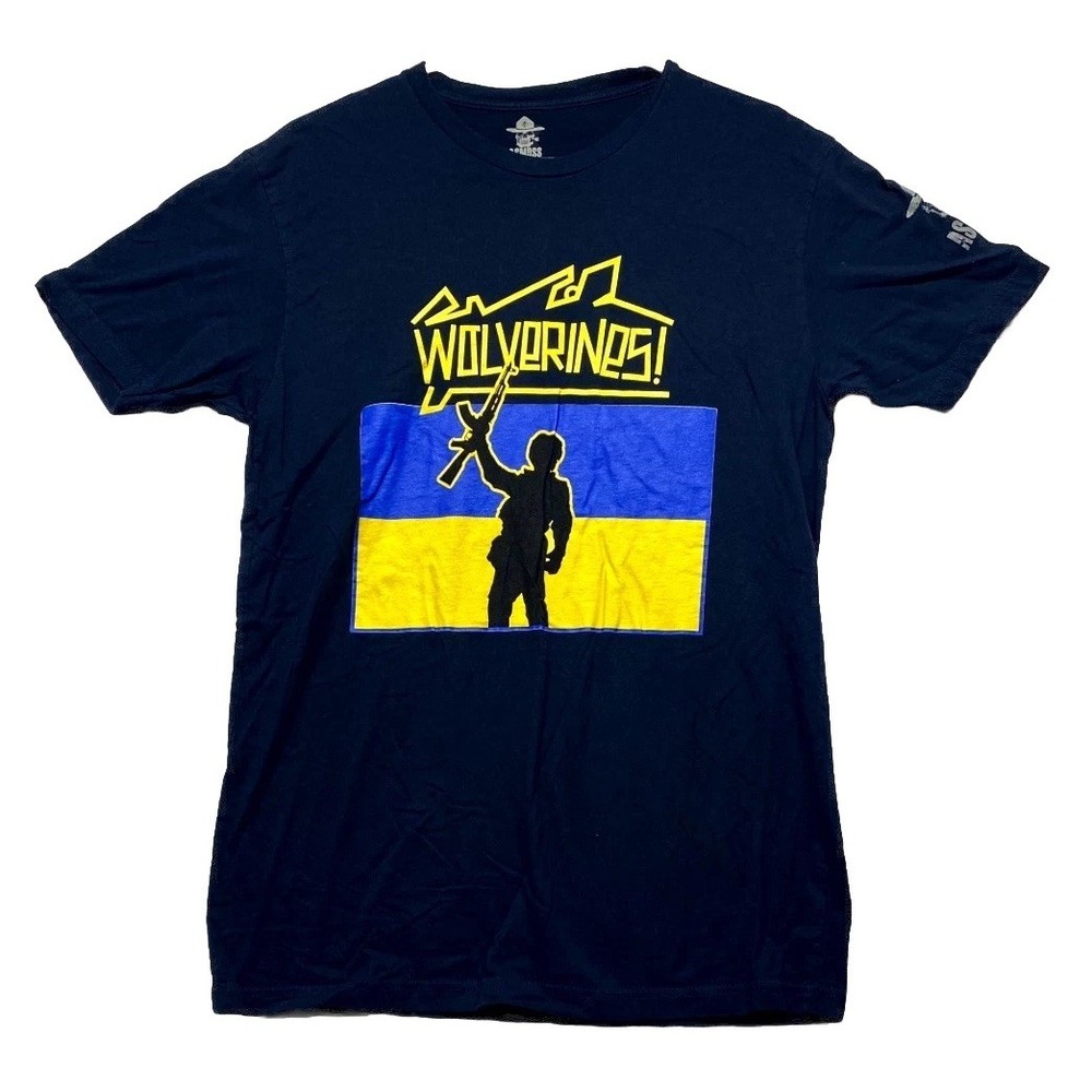 ASMDSS Wolverines T Shirt Unisex Large Navy Blue Graphic Ukraine Flag Soldier